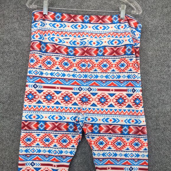 Lularoe Womens Size TC2 Leggings Blue Pink Red Southwest Print Diamonds - Picture 6 of 11